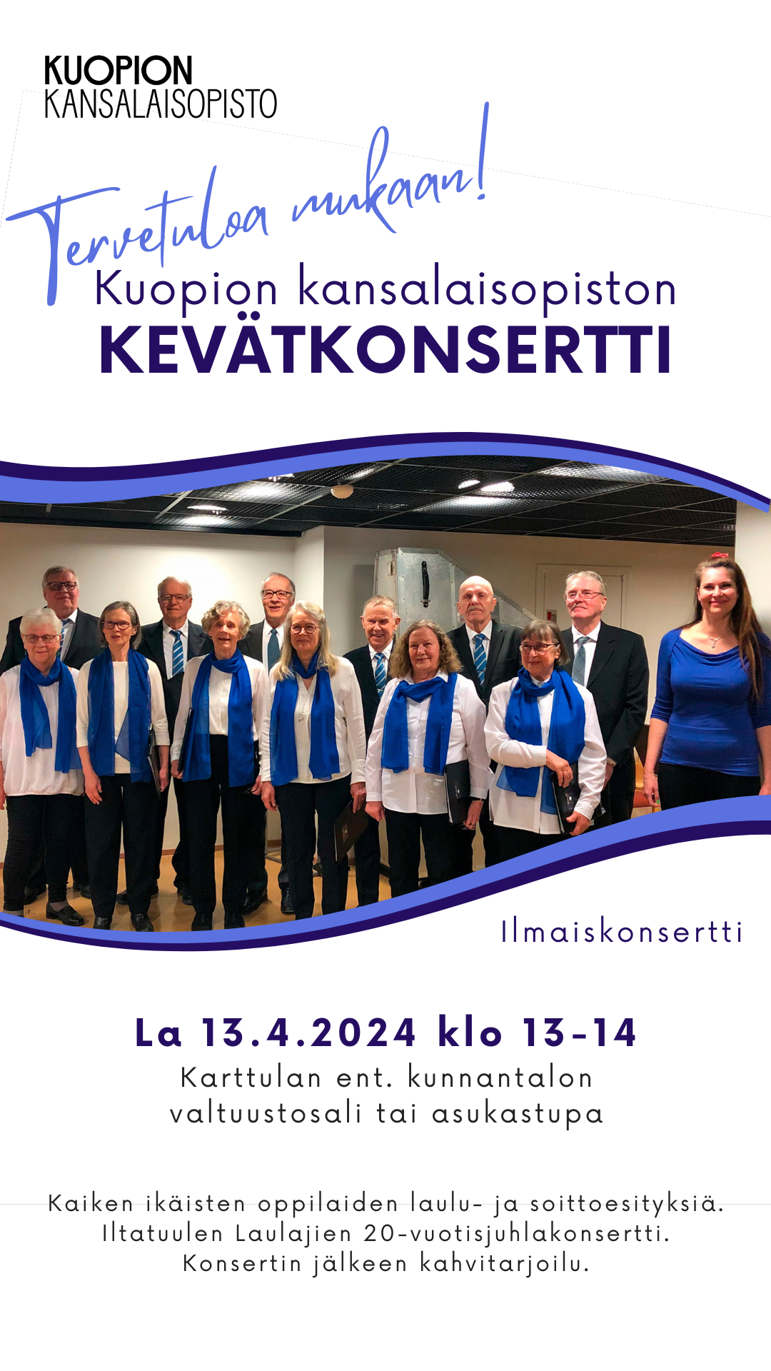 Kuopion kansalaisopiston Kevätkonsertti Karttulassa 13.4. klo 13-14